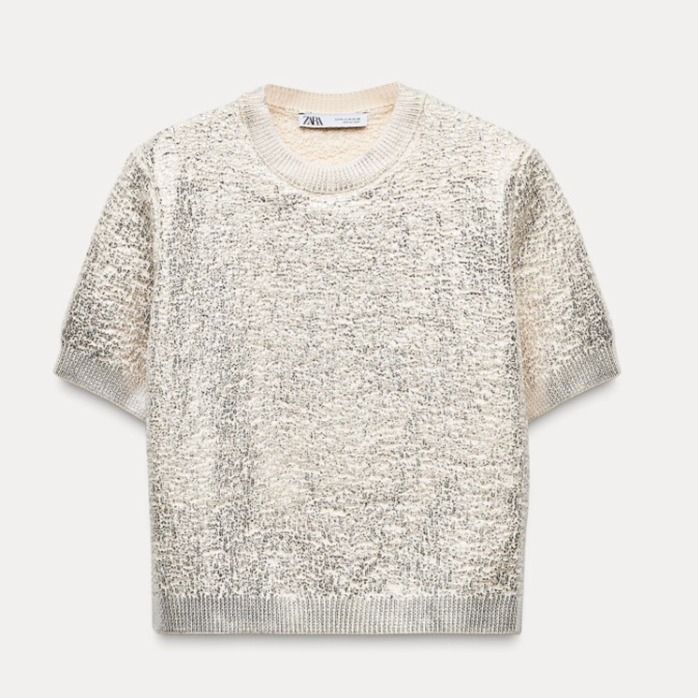 NWT Zara Textured Foil Knit Sweater Top